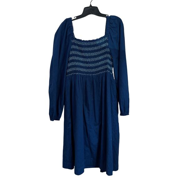 Draper James RSVP Navy Smocked Square Neck Long Sleeve Midi Dress Pockets Sz L - Picture 3 of 10